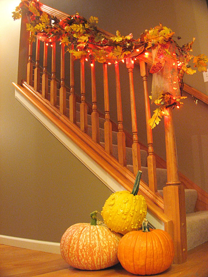 Decorating the staircase for fall   Living Rich on Less