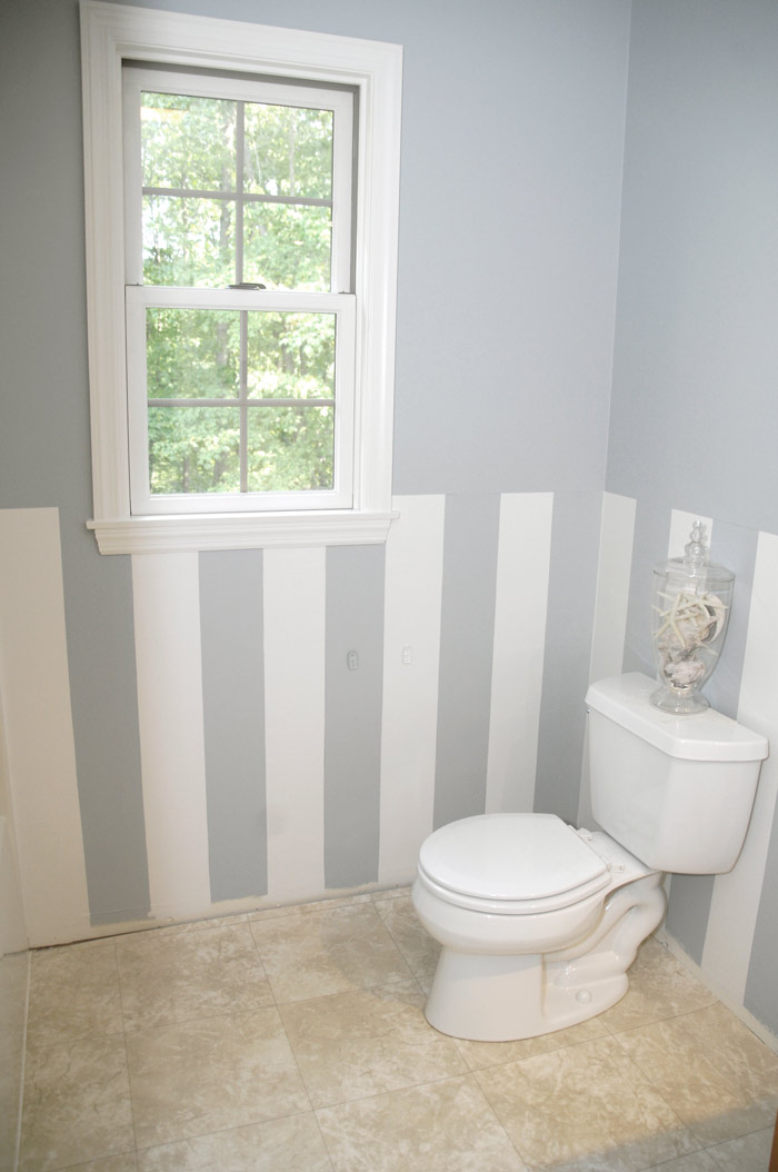 Easy, DIY wall stripes in the bathroom - Living Rich on Less | Interior ...